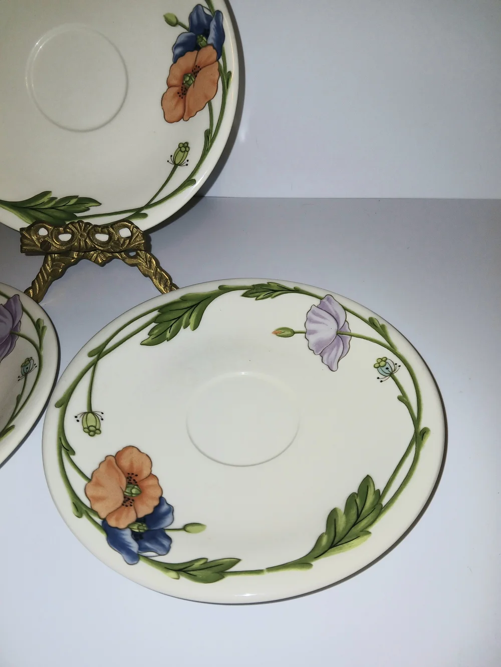 Set Of 3 Villeroy & Boch Amapola Floral Poppy Saucers (Discontinued)